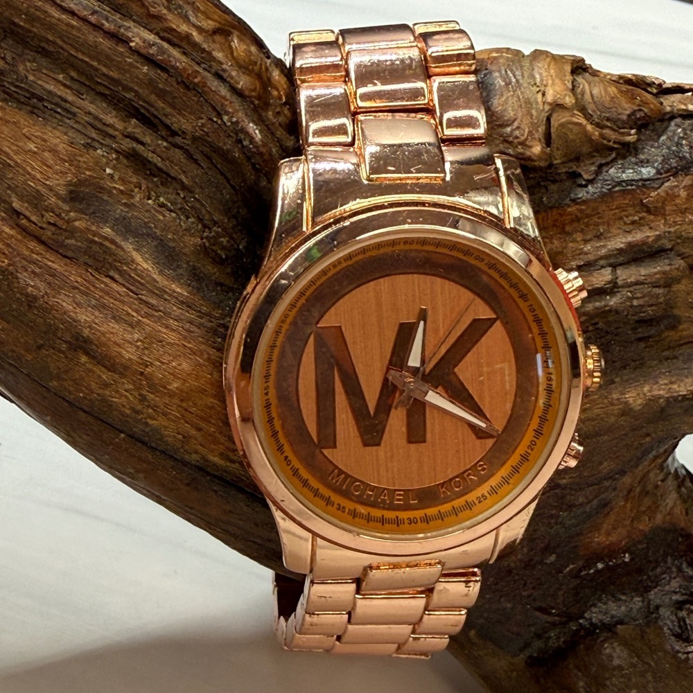 Michael Kors Rose Gold Tone Runway MK-1038 Oversized Logo Watch